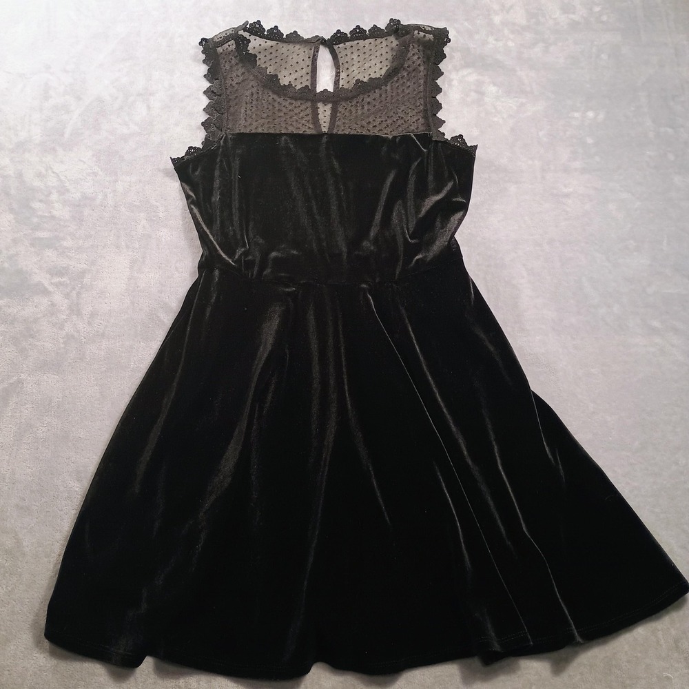Lily Rose Juniors Medium Black Velvet‎ Sheer Mesh Lace Fit Flare Party Dress